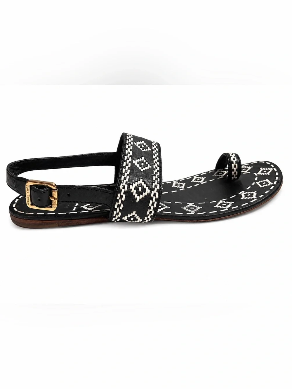 Tory Burch Black and White Geometric Strap Sandals